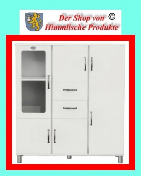 Vitrine Tenzo Malibu 144 cm mit 5 Türen & 2 Schubladen MDF Weiss lackiert